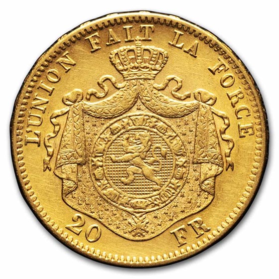 Belgium Gold 20 Francs Leopold II (1867-1882) Avg Circ Belgium Gold 20 Francs Leopold II (1867-1882) Avg Circ